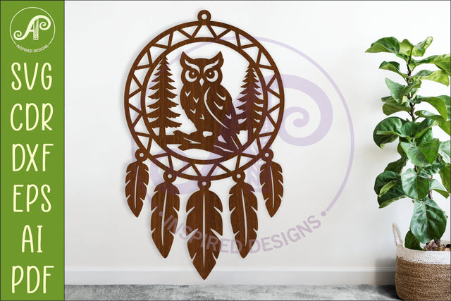 Owl Dreamcatcher Laser Cut File, Woodland Wall Art SVG SVG APInspireddesigns 