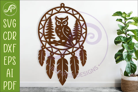 Owl Dreamcatcher Laser Cut File, Woodland Wall Art SVG SVG APInspireddesigns 