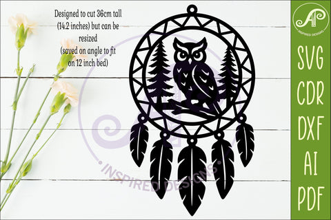 Owl Dreamcatcher Laser Cut File, Woodland Wall Art SVG SVG APInspireddesigns 
