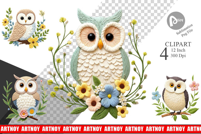 Owl Embroidery Clipart Sublimation artnoy 