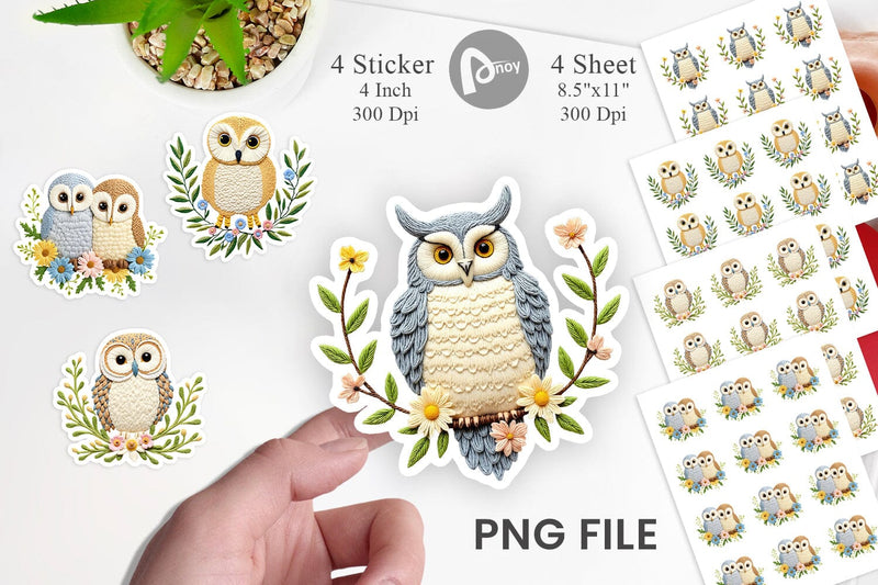 Owl Embroidery Sticker Sublimation artnoy 