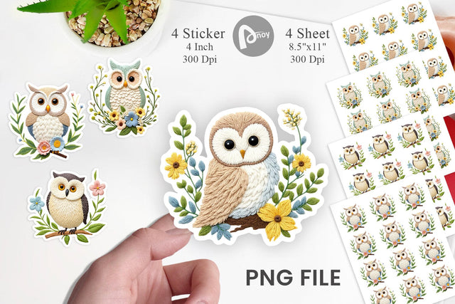 Owl Embroidery Sticker Sublimation artnoy 
