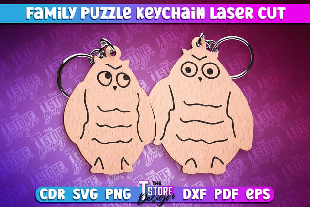 Owl Family Puzzle Keychain | Laser Cut Design | CNC Files SVG The T Store Design 