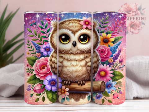 Owl Floral Nature 20oz Tumbler, Owl Tumbler, Floral Drinkware, 20oz Sublimation, Nature Inspired Gift, Cute Owl Design, Custom Tumblers, Animal Lover Gift Sublimation Li Zamperini 