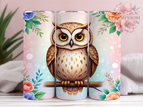 Owl Floral Nature 20oz Tumbler, Owl Tumbler, Floral Drinkware, 20oz Sublimation, Nature Inspired Gift, Cute Owl Design, Custom Tumblers, Animal Lover Gift Sublimation Li Zamperini 