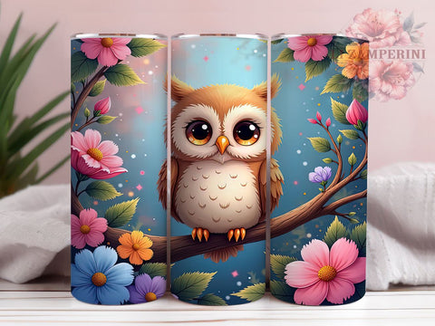 Owl Floral Nature 20oz Tumbler, Owl Tumbler, Floral Drinkware, 20oz Sublimation, Nature Inspired Gift, Cute Owl Design, Custom Tumblers, Animal Lover Gift Sublimation Li Zamperini 