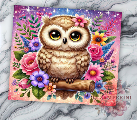 Owl Floral Nature 20oz Tumbler, Owl Tumbler, Floral Drinkware, 20oz Sublimation, Nature Inspired Gift, Cute Owl Design, Custom Tumblers, Animal Lover Gift Sublimation Li Zamperini 