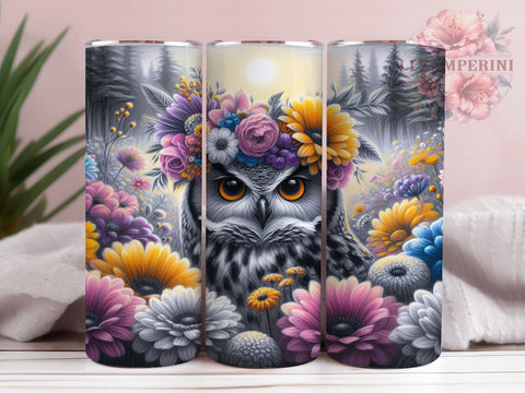 Owl Floral Tumbler, Autumn Tumbler Design, 20oz Tumbler PNG, Fall Floral Design, Sublimation Tumbler, Cute Owl Art, Digital Download Tumbler Sublimation Li Zamperini 