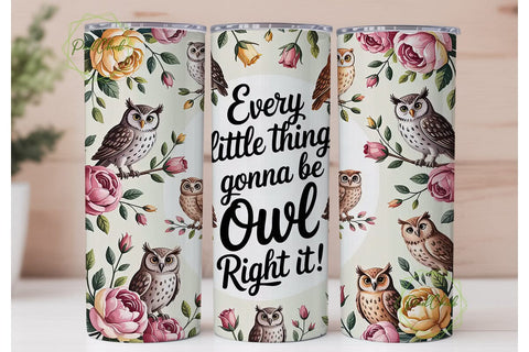Owl Floral Watercolor 20oz Tumbler Wrap Sublimation PixelChick 