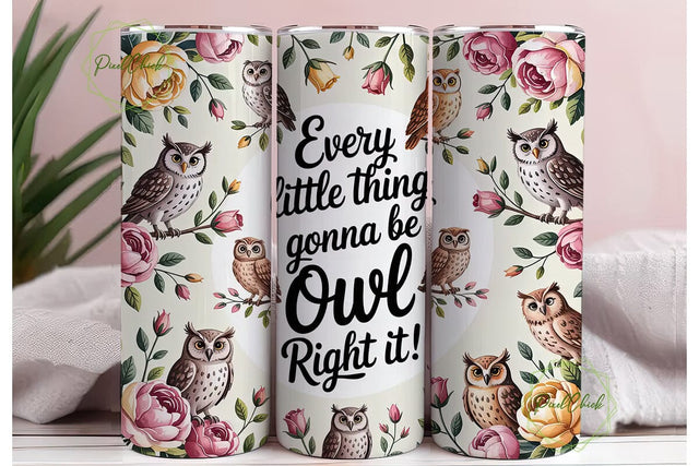 Owl Floral Watercolor 20oz Tumbler Wrap Sublimation PixelChick 