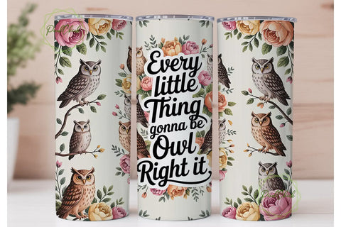 Owl Floral Watercolor 20oz Tumbler Wrap Sublimation PixelChick 