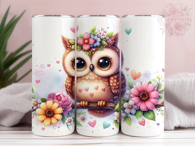 Owl Flower 20oz Tumbler Wrap PNG, Cute Owl Tumbler Png, Straight & Tapered Tumbler Wrap, Instant Digital Download Sublimation Li Zamperini 