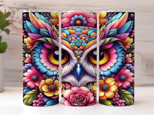 OWL Flower Colorful 20 oz Skinny Tumbler Sublimation Design, Straight & Tapered Tumbler Png, OWL Tumbler Png, Digital Download PNG Sublimation Lara' s Designs 