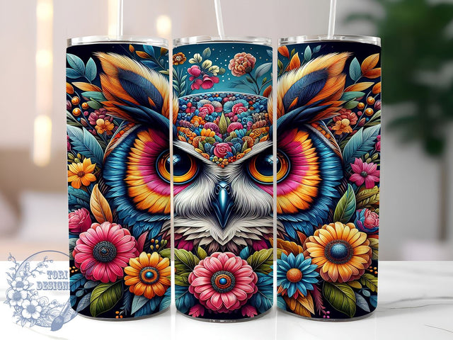 Owl Flower Colorful 20oz Skinny Tumbler PNG, OWL Tumbler Sublimation Wrap, Straight & Tapered Tumbler Wrap, Instant Digital Download Sublimation ToriDesigns 