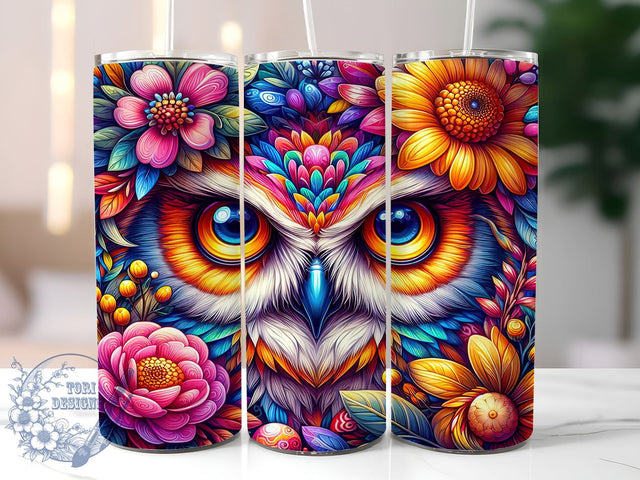 Owl Flower Colorful 20oz Skinny Tumbler PNG, OWL Tumbler Sublimation Wrap, Straight & Tapered Tumbler Wrap, Instant Digital Download Sublimation ToriDesigns 