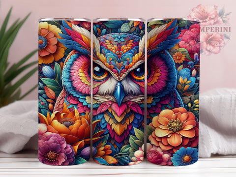 OWL Flower Colorful 20oz Tumbler Wrap PNG, Owl Lover Tumbler PNG Sublimation Design, Straight & Tapered Tumbler Wrap, Instant Digital Download Sublimation Li Zamperini 