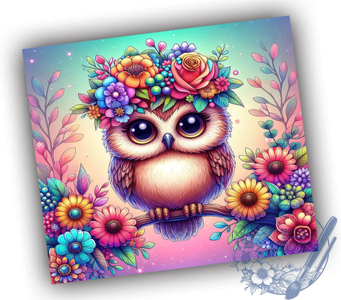 Owl Flowers 20oz Skinny Tumbler PNG, Cute Owl Tumbler Sublimation Wrap, Straight & Tapered Tumbler Wrap, Instant Digital Download Sublimation ToriDesigns 