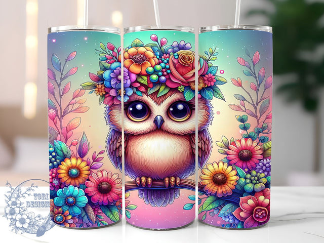 Owl Flowers 20oz Skinny Tumbler PNG, Cute Owl Tumbler Sublimation Wrap, Straight & Tapered Tumbler Wrap, Instant Digital Download Sublimation ToriDesigns 