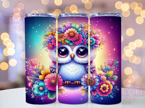 Owl Flowers 20oz Tumbler Wrap Sublimation Design, Straight Tapered Tumbler Wrap, Cute Owl Tumbler Png, Instant Digital Download Sublimation SvggirlplusArt 