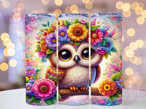 Owl Flowers 20oz Tumbler Wrap Sublimation Design, Straight Tapered Tumbler Wrap, Cute Owl Tumbler Png, Instant Digital Download Sublimation SvggirlplusArt 