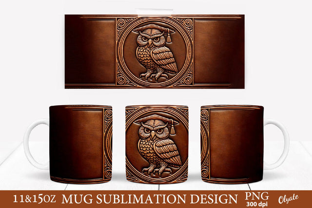 Owl Graduation Mug PNG. Leather Sublimation PNG. 11 OZ, 15 OZ Sublimation Olga Terlyanskaya 