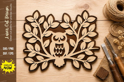Owl Leaf Frame Laser Cut SVG Design SVG Regulrcrative 