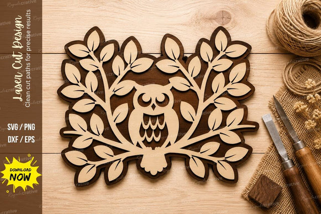 Owl Leaf Frame Laser Cut SVG Design SVG Regulrcrative 