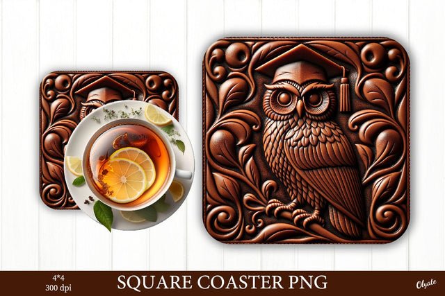 Owl Leather Coaster PNG. Graduation Sublimation PNG Sublimation Olga Terlyanskaya 