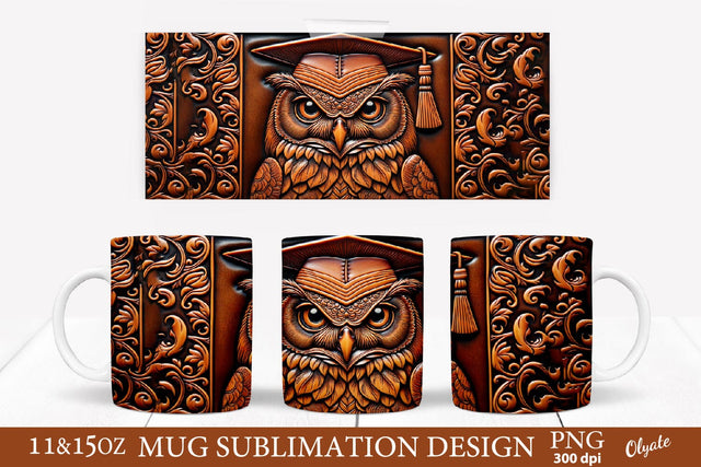 Owl Leather Mug PNG. Graduation PNG. 11 OZ, 15 OZ Sublimation Olga Terlyanskaya 