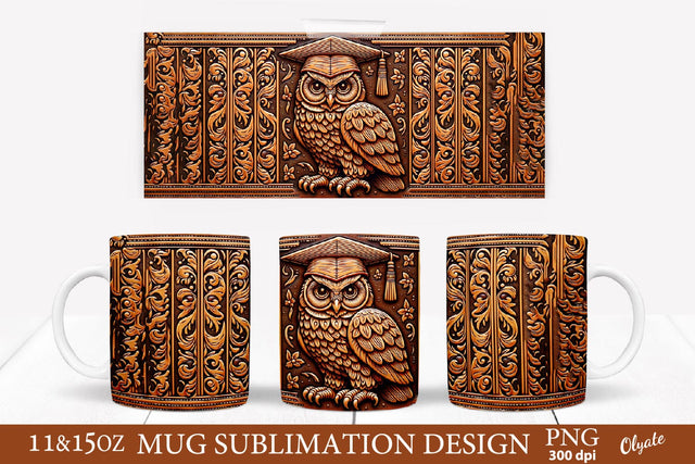 Owl Leather Mug PNG. Graduation Sublimation PNG. 11 OZ, 15 OZ Sublimation Olga Terlyanskaya 
