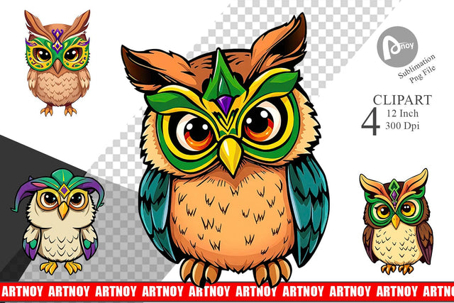 Owl Mardi Gras Clipart Sublimation artnoy 