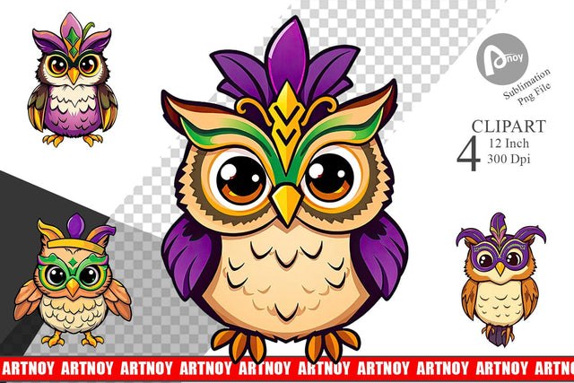 Owl Mardi Gras Clipart Sublimation artnoy 
