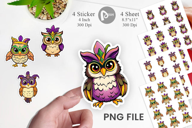 Owl Mardi Gras Sticker Sublimation artnoy 