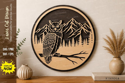Owl Mountain Scene laser Cut svg Cutting file SVG Regulrcrative 