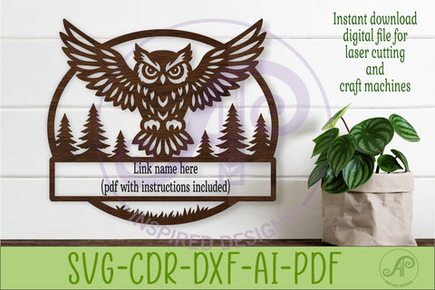 Owl Name Sign SVG for Laser cutting SVG APInspireddesigns 