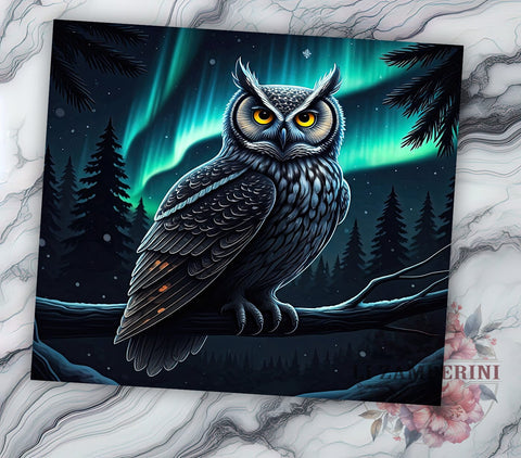 Owl Northern Lights 20oz Tumbler Wrap, Northern Lights, 20oz Tumbler, Sublimation Wrap, Wildlife Gift, Night Sky Design, Colorful Tumbler Sublimation Li Zamperini 