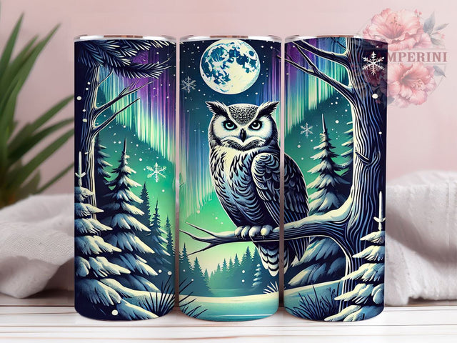 Owl Northern Lights 20oz Tumbler Wrap, Northern Lights, 20oz Tumbler, Sublimation Wrap, Wildlife Gift, Night Sky Design, Colorful Tumbler Sublimation Li Zamperini 