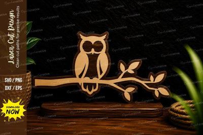 Owl On Branch Laser Cut Svg Design SVG Regulrcrative 
