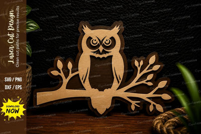 Owl On Branch Silhouette Laser Cut Svg Design SVG Regulrcrative 