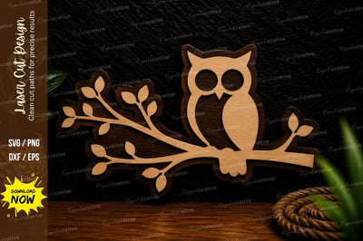 Owl On Tree Branch Laser Cut Svg Design SVG Regulrcrative 