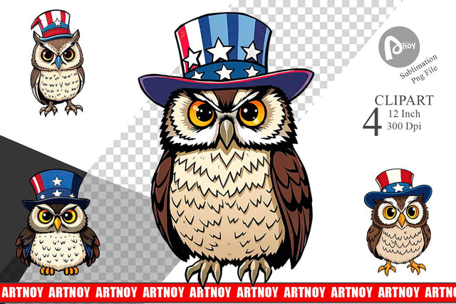 Owl Patriotic Clipart Sublimation artnoy 