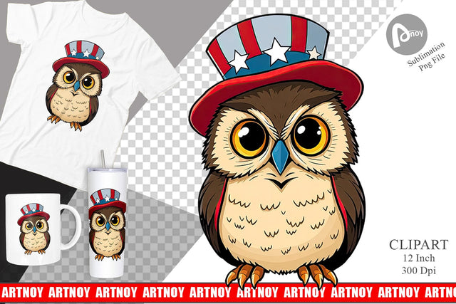 Owl Patriotic Clipart Sublimation artnoy 