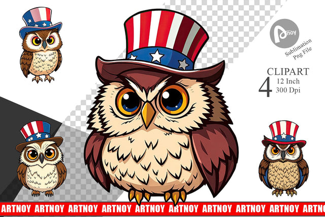 Owl Patriotic Clipart Sublimation artnoy 