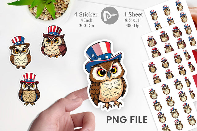 Owl Patriotic Sticker Sublimation artnoy 