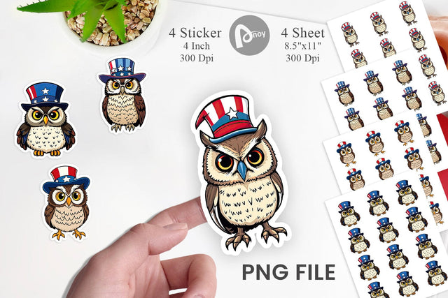 Owl Patriotic Sticker Sublimation artnoy 