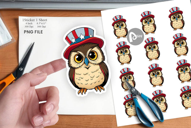 Owl Patriotic Sticker Sublimation artnoy 