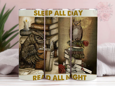 Owl Reading 20oz Tumbler Wrap PNG, Book lover Reading Tumbler, Straight & Tapered Tumbler Wrap, Instant Digital Download Sublimation Li Zamperini 