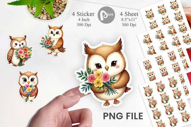 Owl Spring Bouquet Sticker Sublimation artnoy 