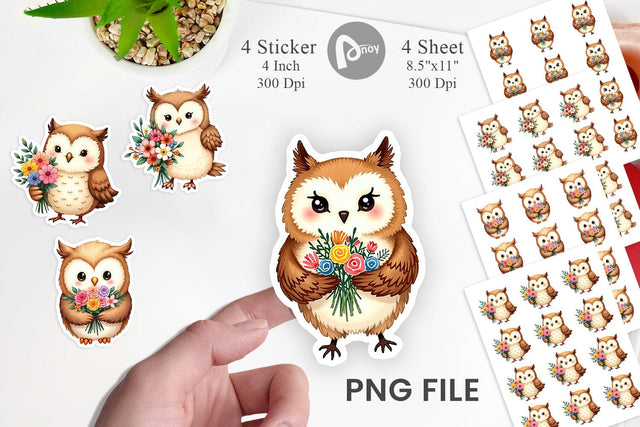 Owl Spring Bouquet Sticker Sublimation artnoy 
