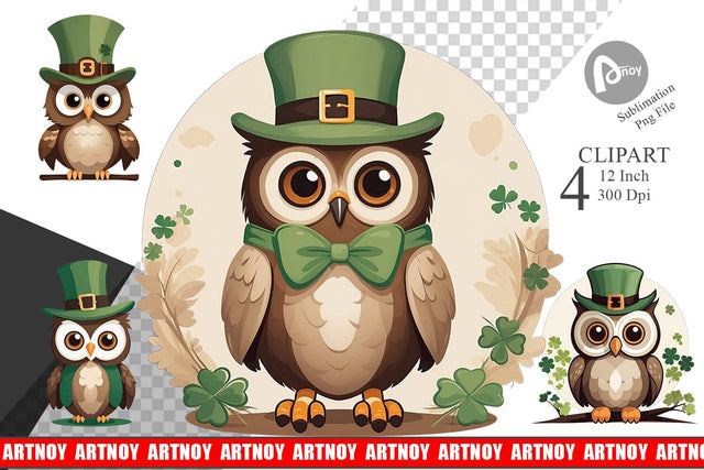 Owl St. Patrick Clipart Sublimation artnoy 